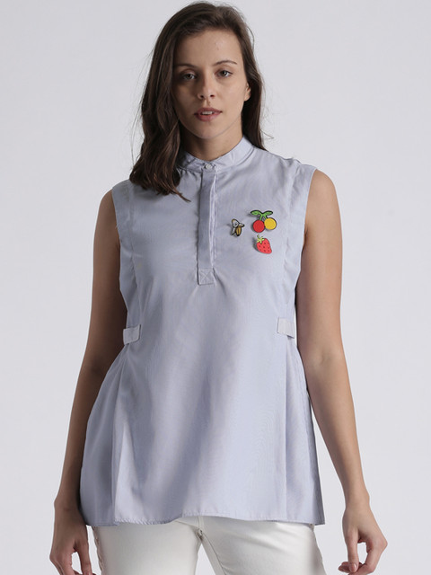 

Splash Women Blue & White Striped Top