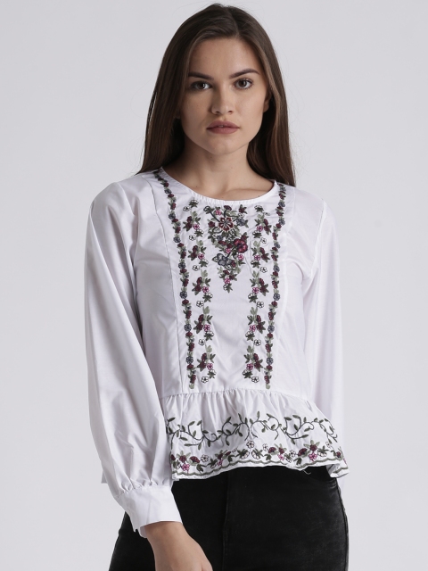 

Splash Women White Embroidered Peplum Top