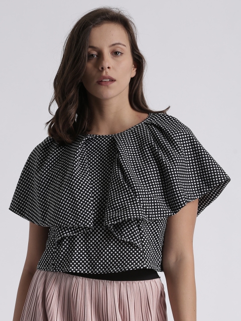 

Splash Women Black & White Polka Dot Print Crop Top