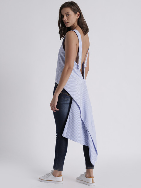 

Splash Women Blue & White Striped High-Low Top