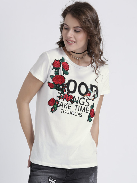 

Splash Women White Printed Round Neck T-shirt