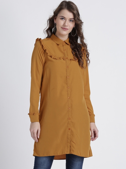 

Splash Women Mustard Regular Fit Solid Longline Casual Shirt