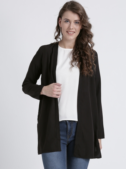 

Splash Black Solid Open Front Shrug