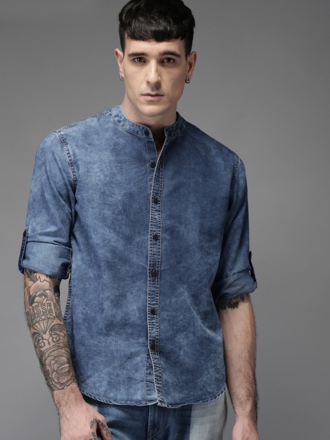 

HERE&NOW Men Blue Regular Fit Solid Denim Casual Shirt
