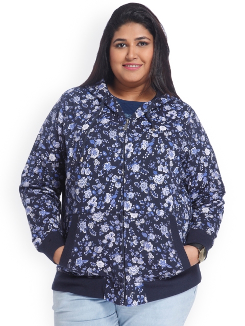 

aLL Plus Size Women Navy Printed Hooded Sweatshirt, Navy blue