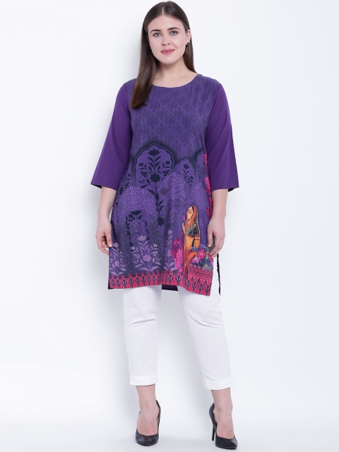 

aLL Plus Size Women Purple Printed Straight Kurti