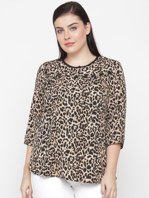 

aLL Plus Size Women Brown Comfort Regular Fit Self Design Casual Shirt