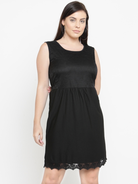 

aLL Plus Size Women Black Self Design Round Neck T-shirt