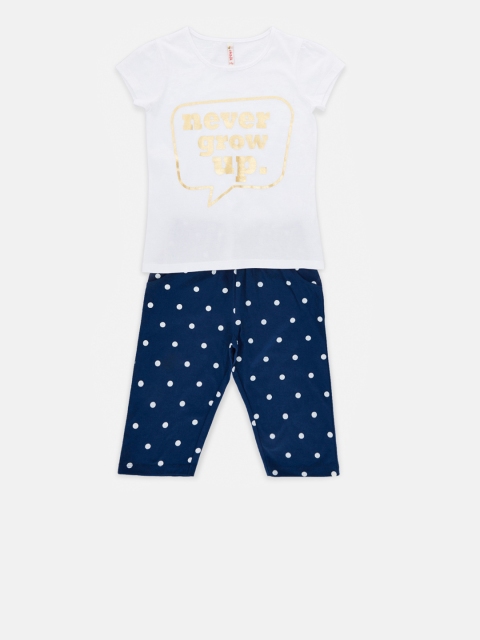 

CHALK by Pantaloons Girls White & Navy Blue Printed T-shirt with Capris