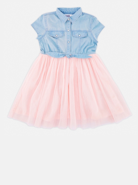 

CHALK by Pantaloons Girls Blue & Pink Solid Fit & Flare Dress