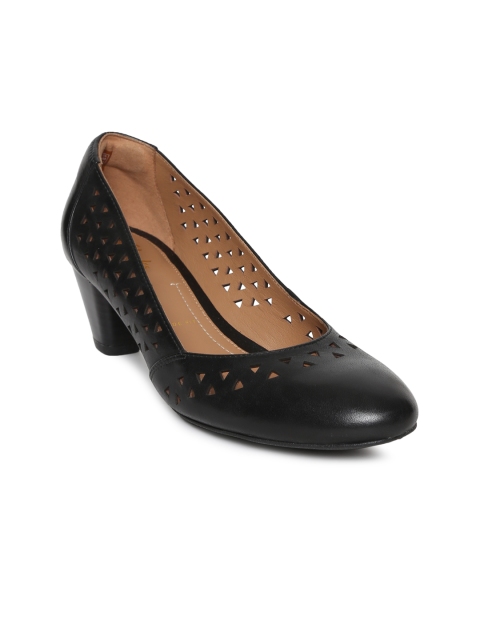 

Clarks Women Black Solid Leather Pumps with Laser Cuts