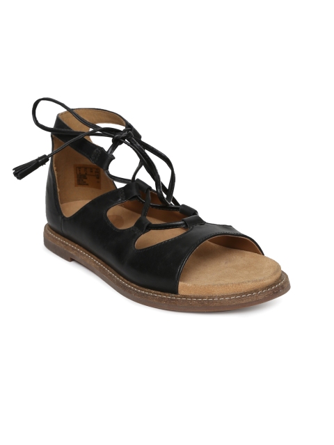 

Clarks Women Black Solid Leather Open Toe Flats