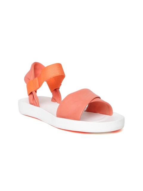 

Clarks Women Coral Orange Leather Open Toe Flats
