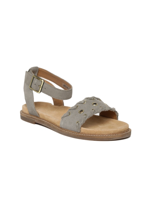 

Clarks Women Grey Solid Suede Open Toe Flats