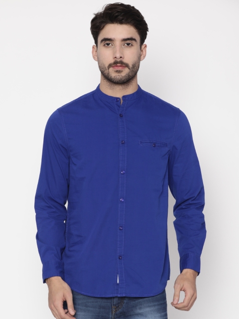 

Slub Men Blue Comfort Slim Fit Solid Casual Shirt