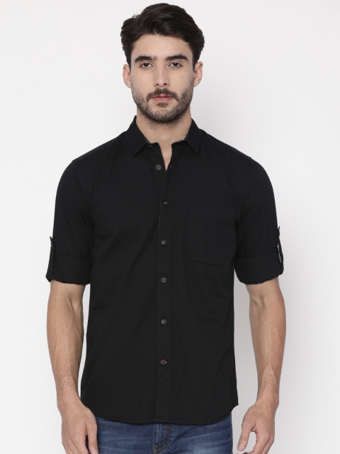 

Slub Men Black Comfort Slim Fit Self Design Casual Shirt