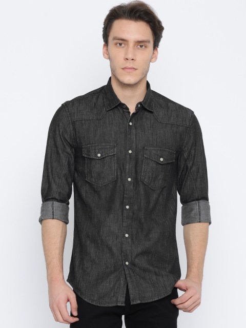 

Slub Men Charcoal Comfort Slim Fit Solid Casual Shirt