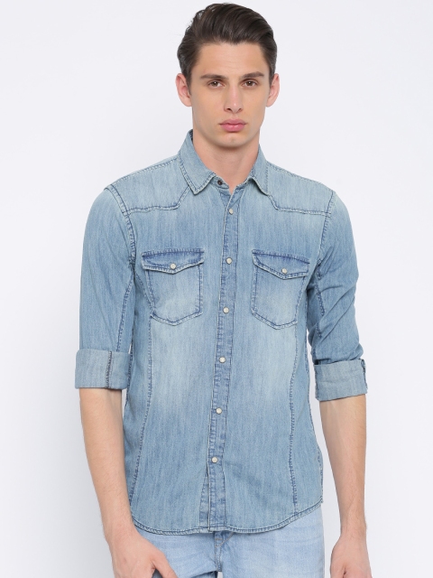 

Slub Men Blue Comfort Slim Fit Faded Casual Shirt