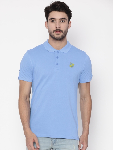 

Slub Men Blue Solid Polo Collar Pure Cotton T-shirt