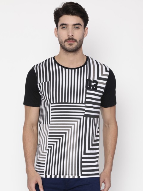 

Slub Men Black White Printed Round Neck Pure Cotton T-shirt