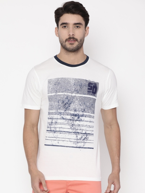 

Slub Men Off-White Printed Round Neck Pure Cotton T-shirt