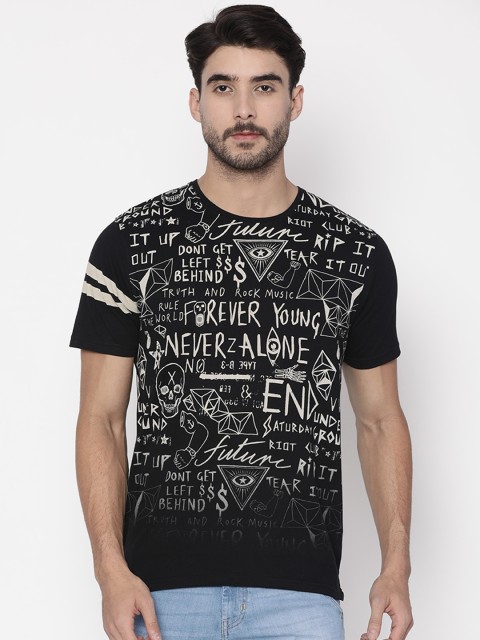 

Slub Men Black Printed Round Neck T-shirt