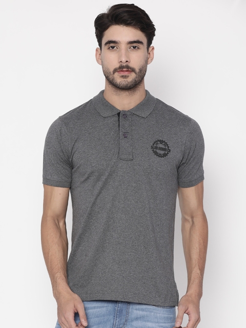 

Slub Men Grey Melange Solid Polo Collar T-shirt