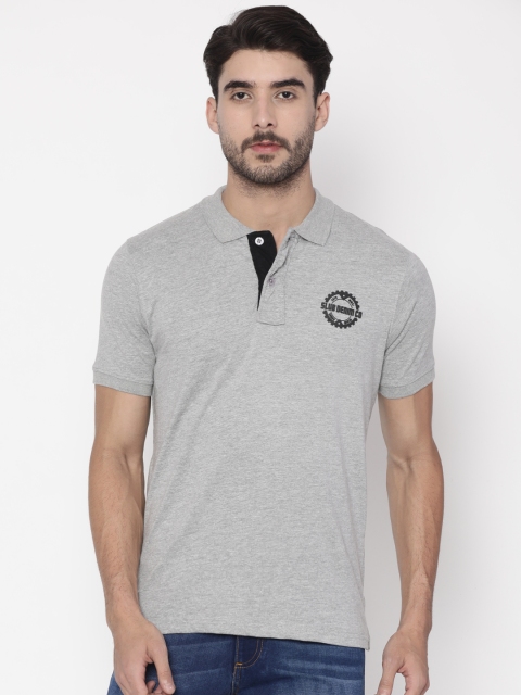 

Slub Men Grey Melange Solid Polo Collar T-shirt