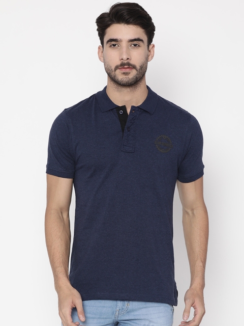 

Slub Men Navy Blue Solid Polo Collar T-shirt