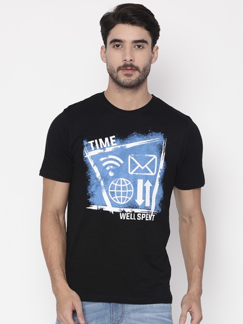 

Slub Men Black Printed Round Neck Pure Cotton T-shirt