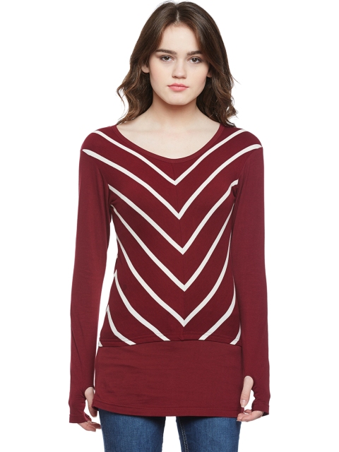 

Hypernation Women Maroon & White Striped Top