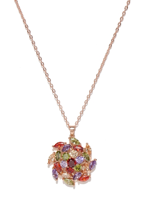 

Jewels Galaxy Multicoloured 18K Rose Gold-Plated CZ Stone-Studded Pendant with Chain, Multi