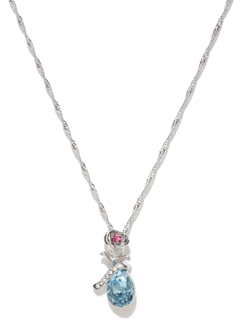 

Jewels Galaxy Silver-Toned Platinum-Plated Stone-Studded Pendant with Chain