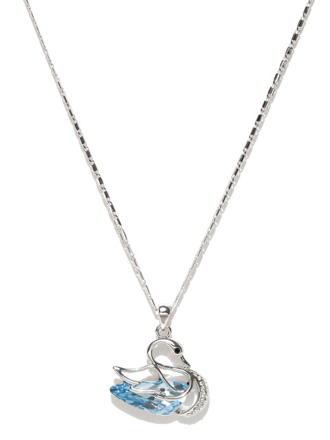 

Jewels Galaxy Silver-Toned & Blue Platinum-Plated Stone-Studded Pendant with Chain