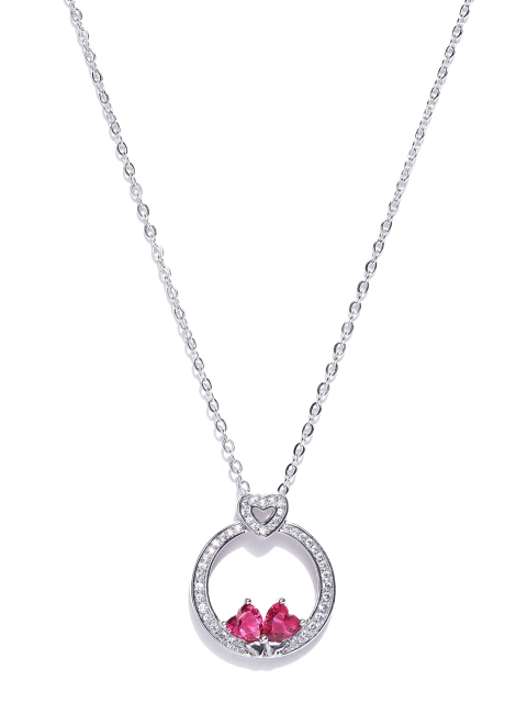 

Jewels Galaxy Pink CZ Stone-Studded Pendant with Chain, Silver