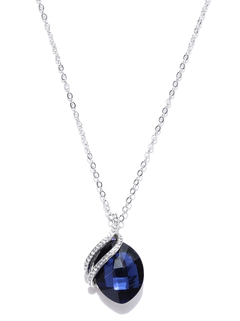 

Jewels Galaxy Blue Platinum-Plated CZ Stone-Studded Pendant with Chain, Silver