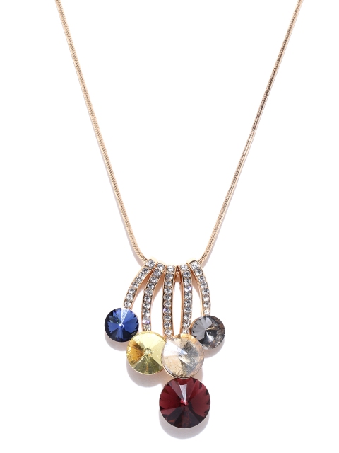 

Jewels Galaxy Multicoloured Metal 18 Rose Gold-Plated Stone-Studded Necklace, Multi