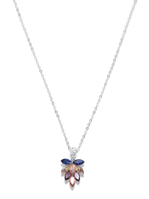 

Jewels Galaxy Blue Platinum-Plated CZ Stone-Studded Pendant with Chain, Silver