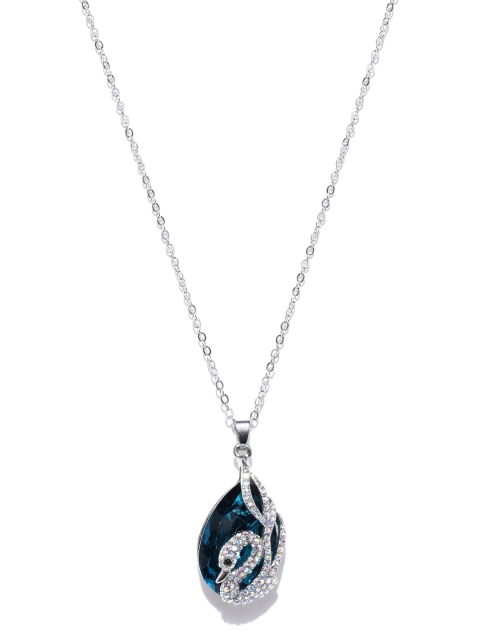 

Jewels Galaxy Blue & Silver-Toned Rhodium-Plated CZ Stone-Studded Pendant with Chain