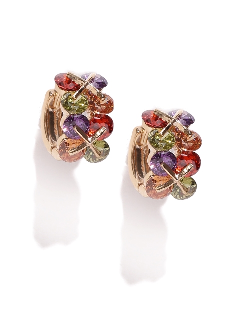 

Jewels Galaxy Multicoloured Rose Gold-Plated Contemporary Half Hoop Earrings, Multi