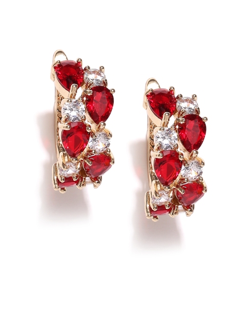 

Jewels Galaxy Red 18K Gold-Plated CZ Stone-Studded Handcrafted Hoop Earrings