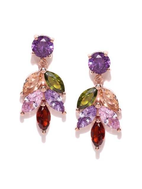 

Jewels Galaxy Multicoloured Rose Gold-Plated Handcrafted Floral Drop Earrings, Multi