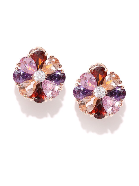 

Jewels Galaxy Multicoloured Rose Gold-Plated Handcrafted Floral Studs, Multi