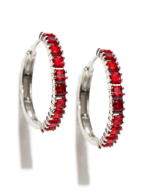 

Jewels Galaxy Red Platinum-Plated CZ Stone-Studded Handcrafted Hoop Earrings