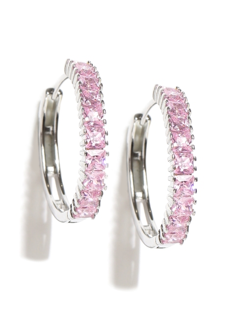 

Jewels Galaxy Pink Platinum-Plated CZ Stone-Studded Handcrafted Hoop Earrings