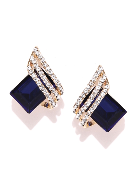 

Jewels Galaxy Navy Gold-Plated Handcrafted Geometric Studs, Navy blue