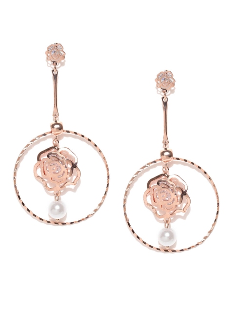 

Jewels Galaxy Rose Gold-Plated CZ Stone-Studded Beaded Handcrafted Drop Earrings