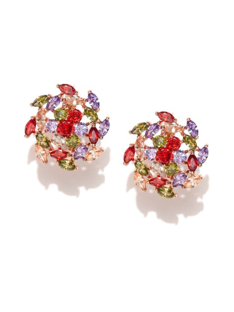 

Jewels Galaxy Multicoloured 18K Rose Gold-Plated Stone-Studded Handcrafted Oversized Studs, Multi