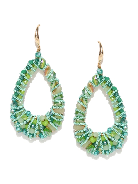 

Jewels Galaxy Green Gold-Plated Contemporary Handcrafted Onyx-Studded Drop Earrings
