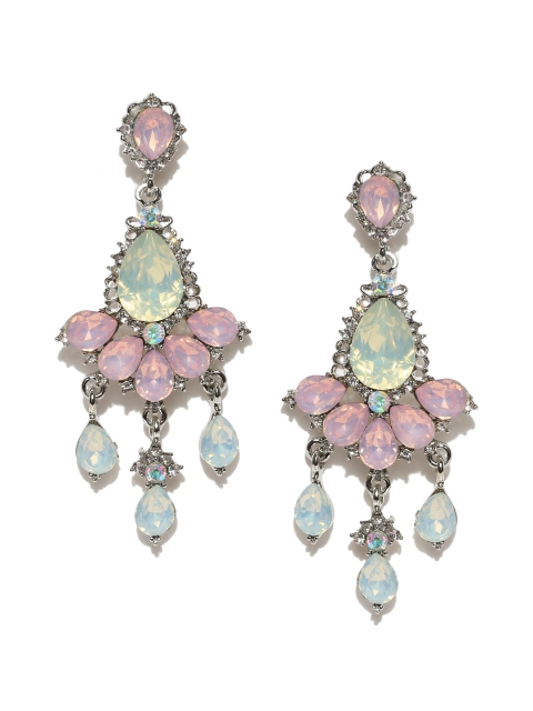 

Jewels Galaxy Pink Silver-Plated CZ Stone-Studded Handcrafted Drop Earrings